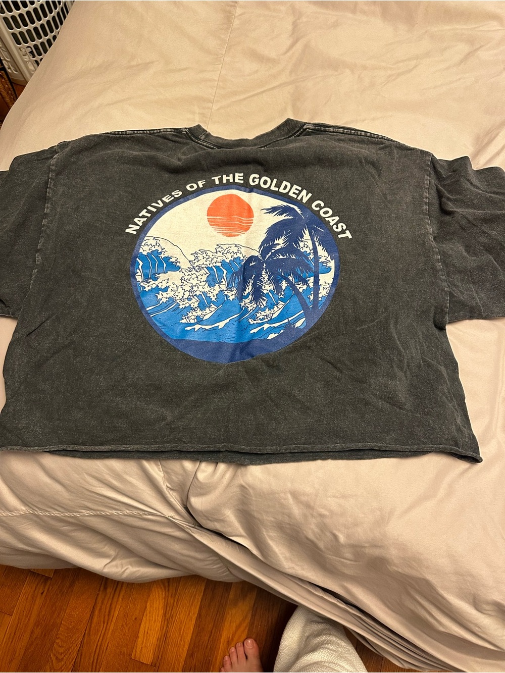 J. Galt Black Graphic Tee with Sunset Surf Print